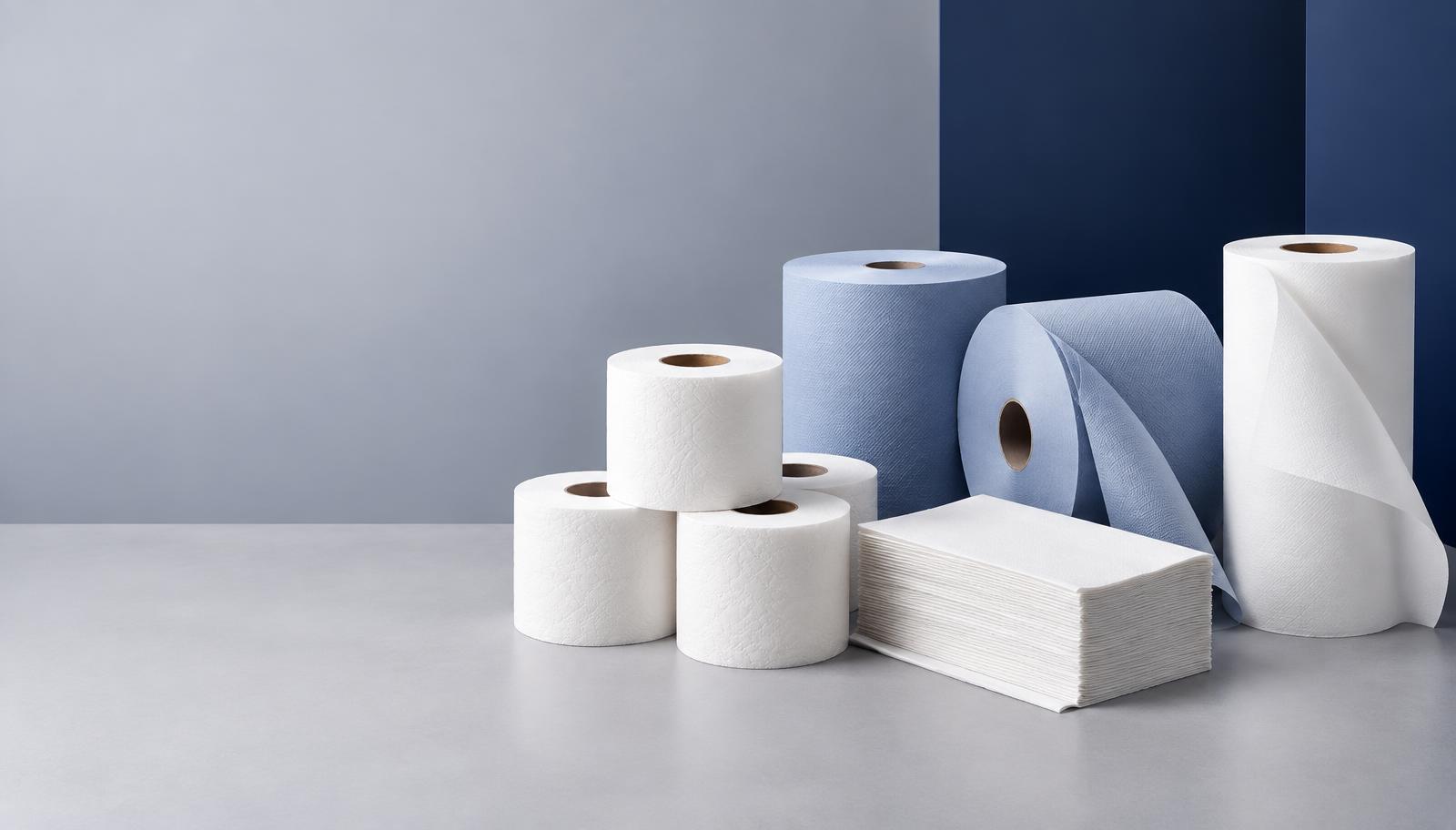 Commercial toilet tissue, centrefeed paper, hand towels and couch roll